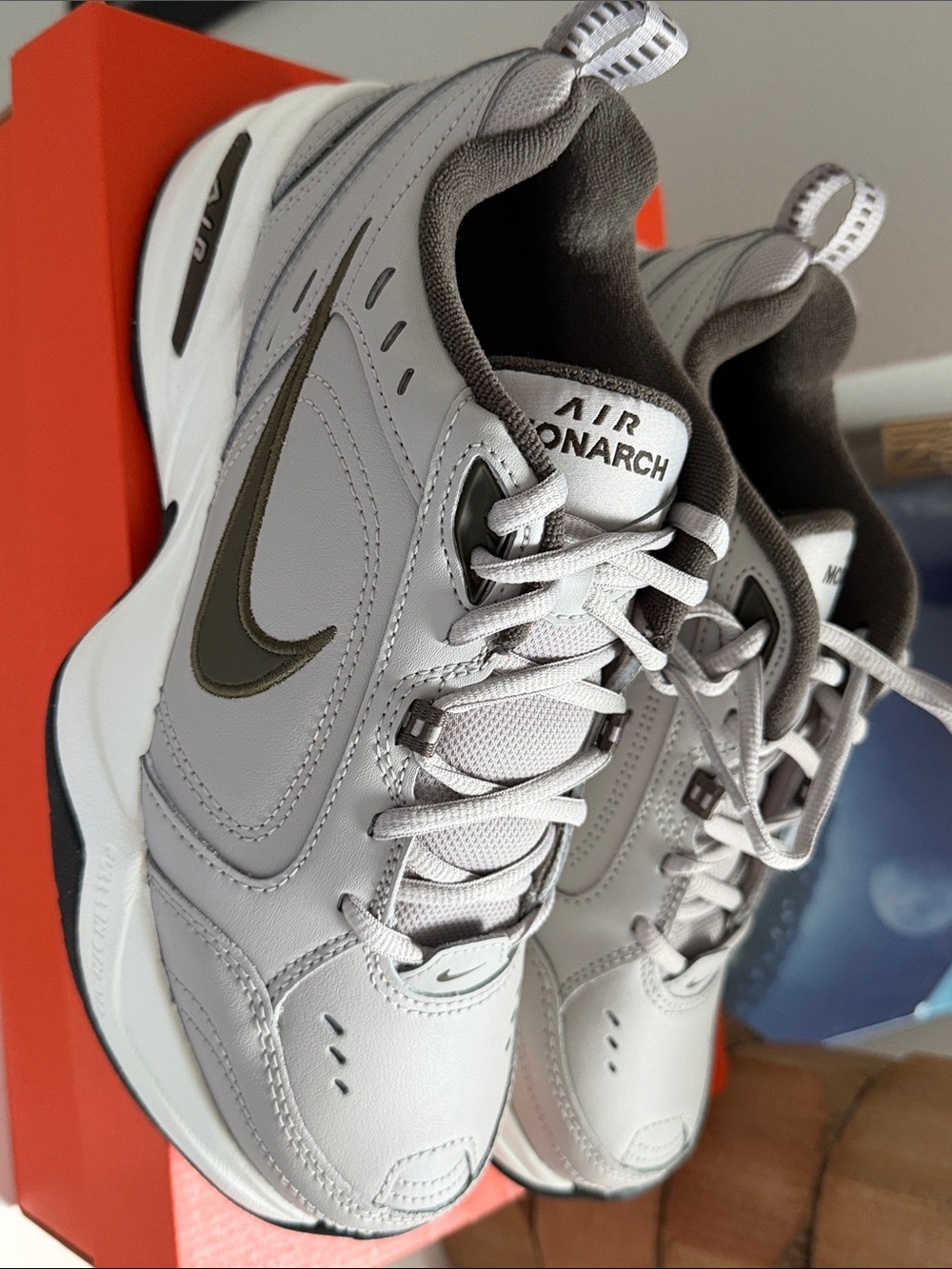 Nike Men’s Grey and Olive Air Monarch Sneakers